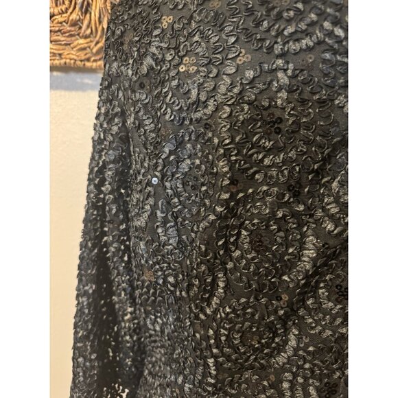 Helene Blake Sequin Faux Wrap Evening Blouse Women 14 Lace Sleeve V Neck Black - Picture 3 of 8